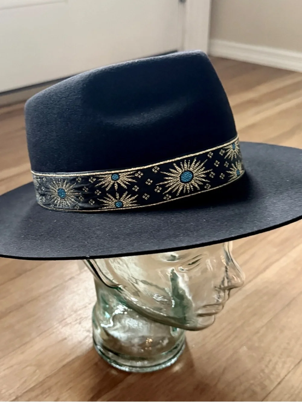 Lack of Color Phoenix Fedora Black Wool Brim Gold Celestial Band Boho Western